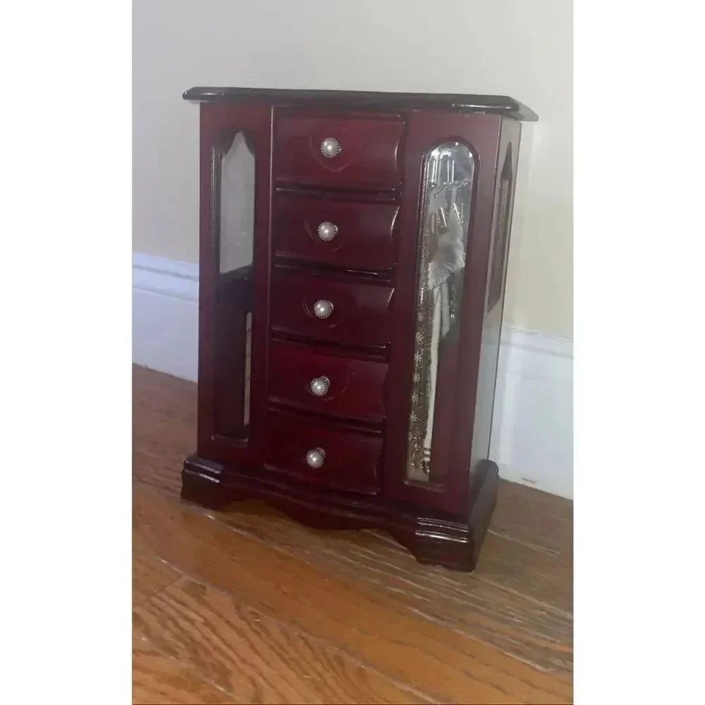 Brown Wood mini armoire chest drawer jewelry holder jewelry organizer & storage